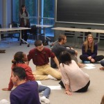 Actress Emmanuelle Delpech works with Intermediate French class