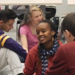 Actress Emmanuelle Delpech works with Intermediate French class