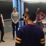 Actress Emmanuelle Delpech works with Intermediate French class