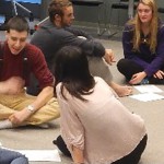 Actress Emmanuelle Delpech works with Intermediate French class