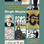 Headshot of Birgit Weyhe and a collage of her work.